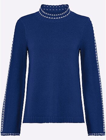 Pull à col montant avec manches longues et surpiqûres contrastées - taille standard - helline