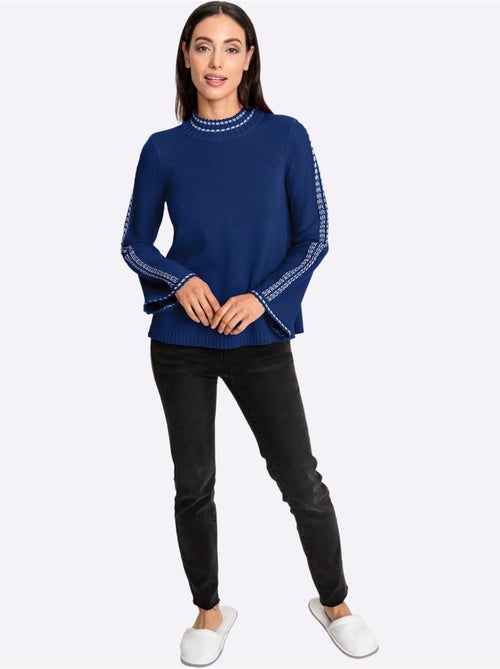 Pull à col montant avec manches longues et surpiqûres contrastées - Taille standard - Helline - Kiabi