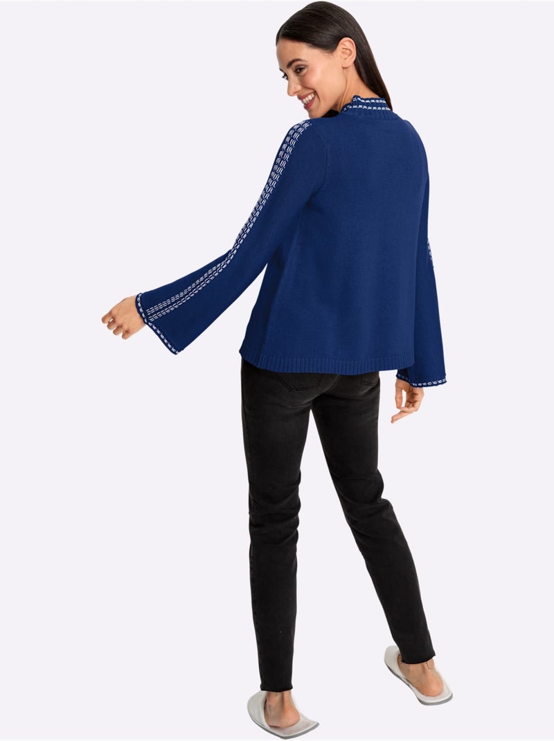 Pull à col montant avec manches longues et surpiqûres contrastées - Taille standard - Helline Bleu roi - Kiabi