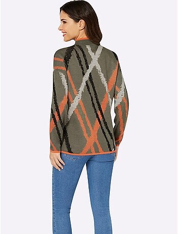 Pull à col montant avec motif jacquard graphique et mancherons - Taille standard - Moda Vilona