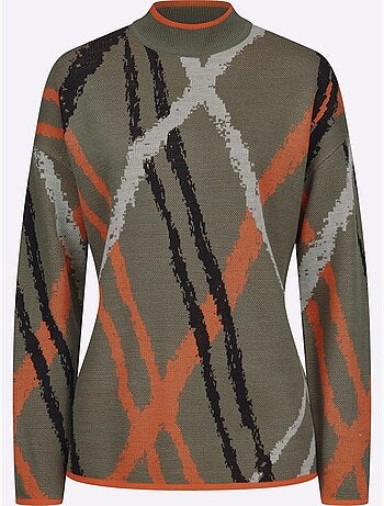 Pull à col montant avec motif jacquard graphique et mancherons - Taille standard - Moda Vilona