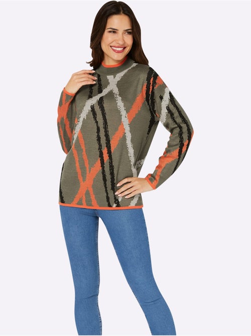 Pull à col montant avec motif jacquard graphique et mancherons - Taille standard - Moda Vilona - Kiabi Pull à col montant avec motif jacquard graphique et mancherons - Taille standard - Moda Vilona - Kiabi