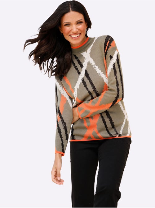 Pull à col montant avec motif jacquard graphique et mancherons - Taille standard - Moda Vilona - Kiabi Pull à col montant avec motif jacquard graphique et mancherons - Taille standard - Moda Vilona - Kiabi
