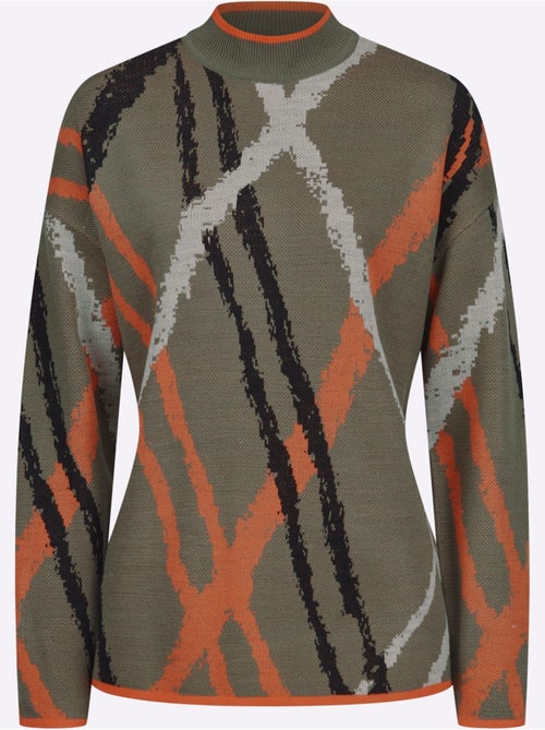 Pull à col montant avec motif jacquard graphique et mancherons - Taille standard - Moda Vilona - Kiabi Pull à col montant avec motif jacquard graphique et mancherons - Taille standard - Moda Vilona - Kiabi