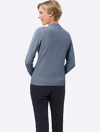 Pull à col montant avec motif losanges tricoté et finitions côtelées - Taille standard - Moda Vilona
