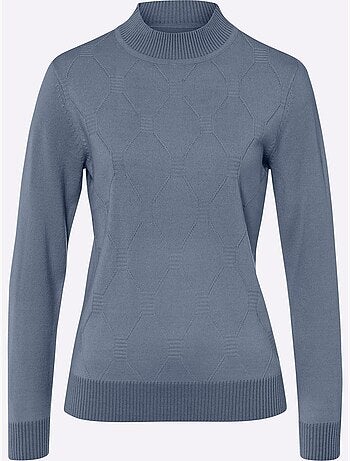 Pull à col montant avec motif losanges tricoté et finitions côtelées - Taille standard - Moda Vilona