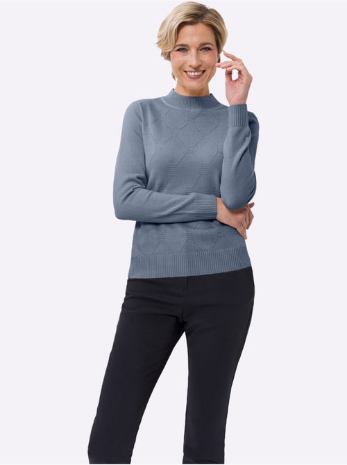Pull à col montant avec motif losanges et finitions côtelées - Taille standard - Moda Vilona - Kiabi