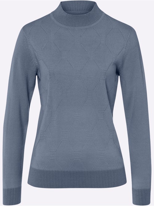 Pull à col montant avec motif losanges et finitions côtelées - Taille standard - Moda Vilona - Kiabi