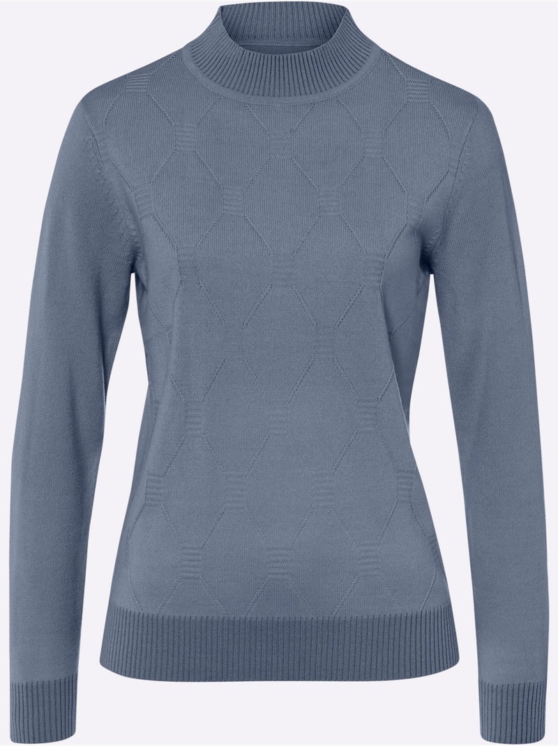Pull à col montant avec motif losanges et finitions côtelées - Taille standard - Moda Vilona Gris tourterelle - Kiabi