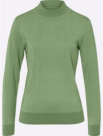 Pull à col montant avec motif losanges tricoté et finitions côtelées - Taille standard - Moda Vilona