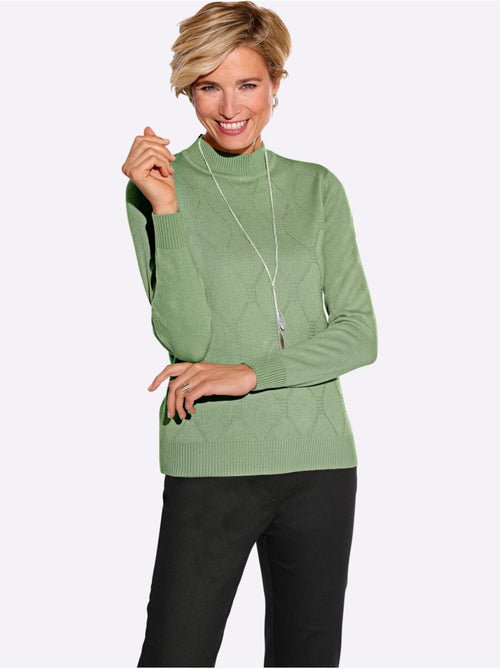 Pull à col montant avec motif losanges et finitions côtelées - Taille standard - Moda Vilona - Kiabi