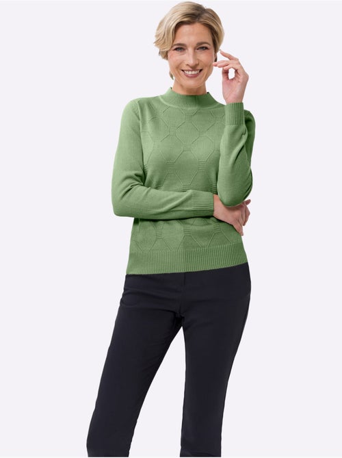 Pull à col montant avec motif losanges et finitions côtelées - Taille standard - Moda Vilona - Kiabi