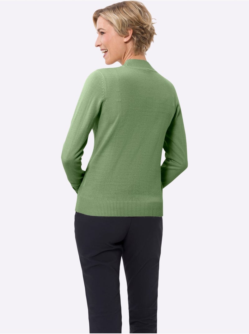 Pull à col montant avec motif losanges et finitions côtelées - Taille standard - Moda Vilona Vert eucalyptus - Kiabi