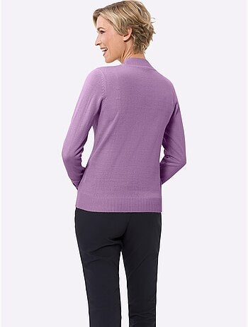 Pull à col montant avec motif losanges tricoté et finitions côtelées - Taille standard - Moda Vilona