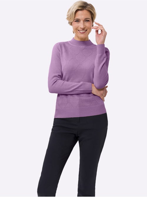 Pull à col montant avec motif losanges tricoté et finitions côtelées - Taille standard - Moda Vilona - Kiabi