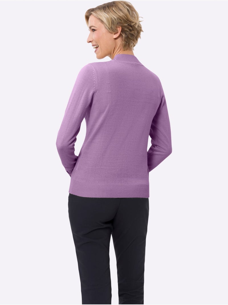 Pull à col montant avec motif losanges tricoté et finitions côtelées - Taille standard - Moda Vilona Rose - Kiabi