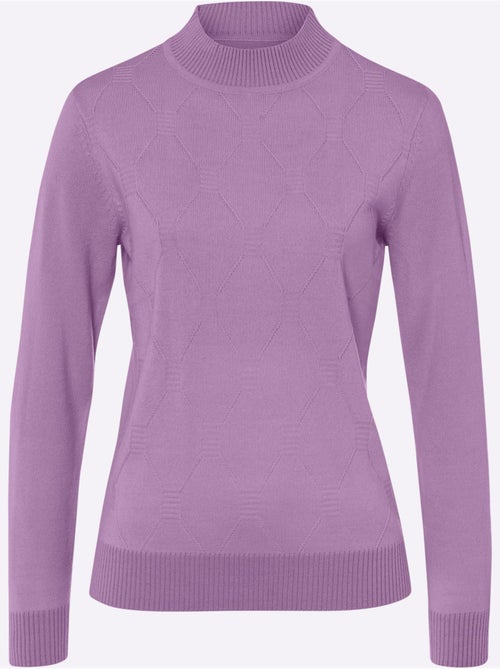 Pull à col montant avec motif losanges tricoté et finitions côtelées - Taille standard - Moda Vilona - Kiabi