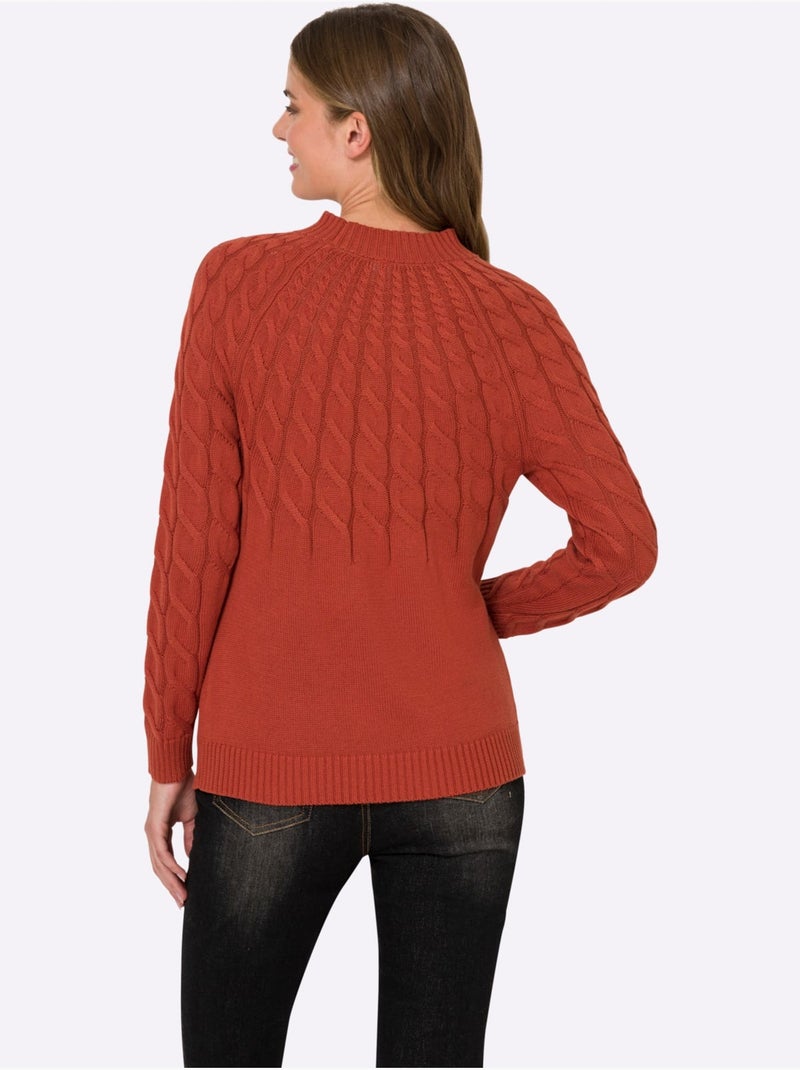 Pull à col montant avec motif torsadé et manches longues - Taille standard - Helline Orange/Rouge - Kiabi