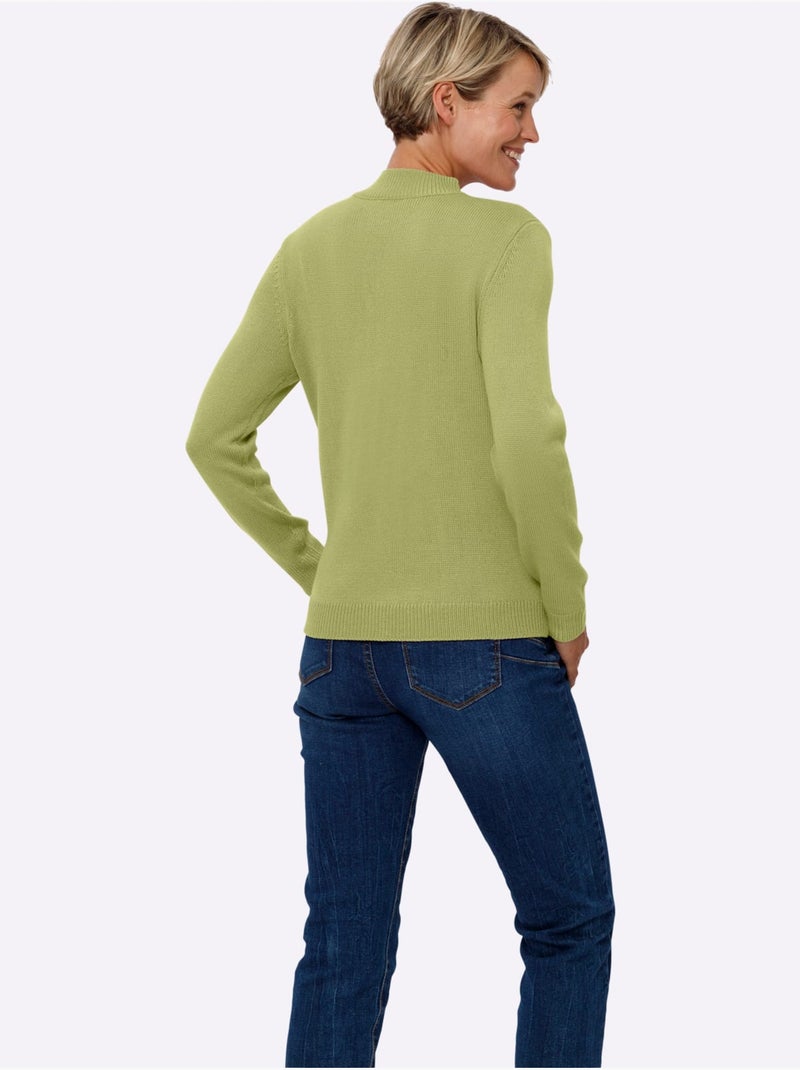 Pull à col montant avec motif torsadé et manches longues - Taille standard - Moda Vilona Vert tilleul - Kiabi