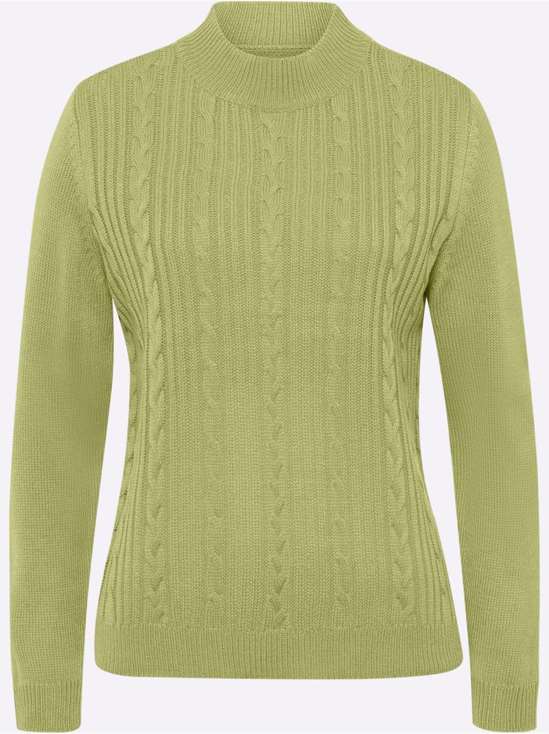 Pull à col montant avec motif torsadé et manches longues - Taille standard - Moda Vilona Vert tilleul - Kiabi