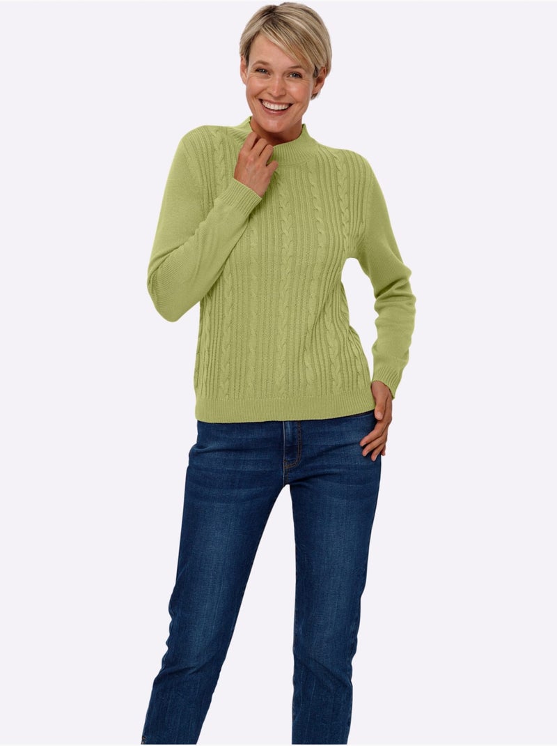Pull à col montant avec motif torsadé et manches longues - Taille standard - Moda Vilona Vert tilleul - Kiabi