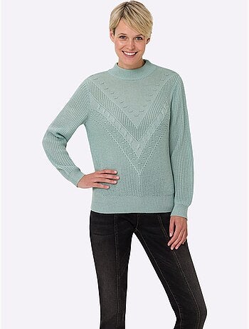 Pull à col montant à manches longues avec motif v tricoté - taille standard - moda vilona