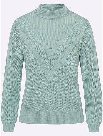 Pull à col montant à manches longues avec motif v tricoté - taille standard - moda vilona