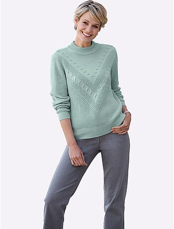 Pull à col montant à manches longues avec motif v tricoté - taille standard - moda vilona