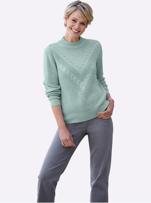 Pull à col montant avec motif tricoté en v et manches longues - taille standard - moda vilona - Kiabi