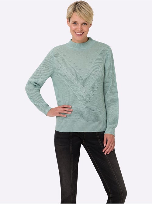 Pull à col montant avec motif tricoté en v et manches longues - taille standard - moda vilona - Kiabi