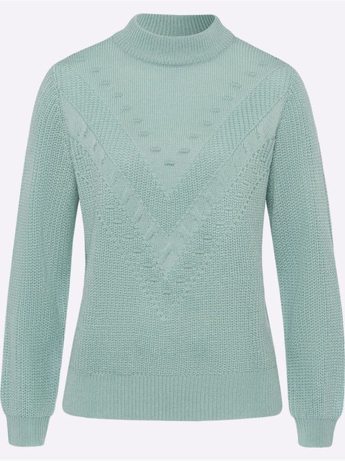Pull à col montant avec motif tricoté en v et manches longues - taille standard - moda vilona - Kiabi