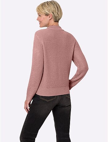 Pull à col montant à manches longues avec motif v tricoté - taille standard - moda vilona