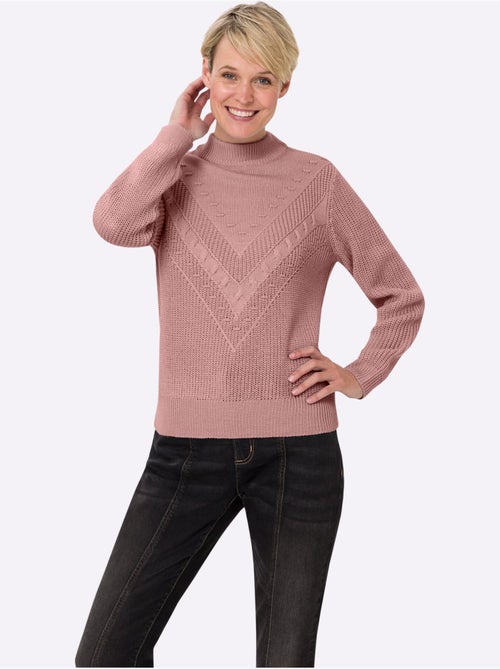 Pull à col montant avec motif tricoté en v et manches longues - taille standard - moda vilona - Kiabi