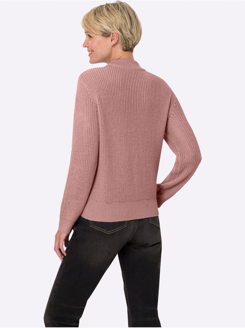 Pull à col montant avec motif tricoté en v et manches longues - taille standard - moda vilona Rose - Kiabi