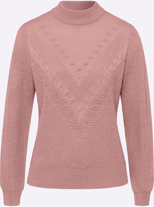 Pull à col montant avec motif tricoté en v et manches longues - taille standard - moda vilona - Kiabi
