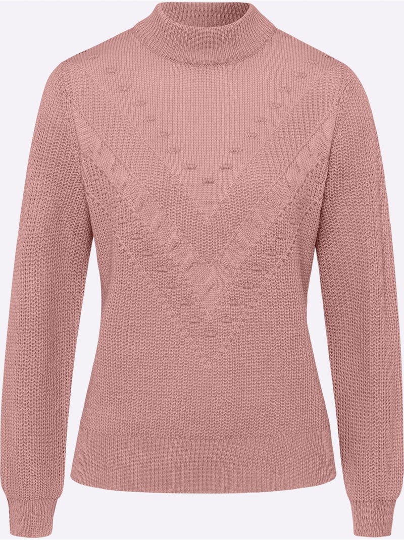 Pull à col montant avec motif tricoté en v et manches longues - taille standard - moda vilona Rose - Kiabi