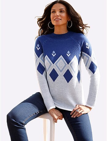 Pull à col montant avec motifs géométriques et fil brillant - Taille standard - Moda Vilona