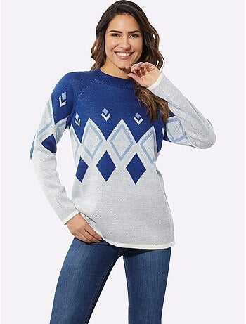 Pull à col montant avec motifs géométriques et fil brillant - Taille standard - Moda Vilona