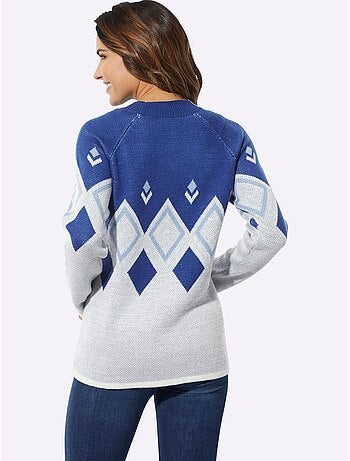 Pull à col montant avec motifs géométriques et fil brillant - Taille standard - Moda Vilona