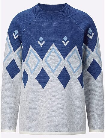 Pull à col montant avec motifs géométriques et fil brillant - Taille standard - Moda Vilona