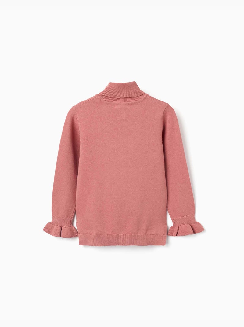 Pull à col montant avec poignets à volants Rose - Kiabi