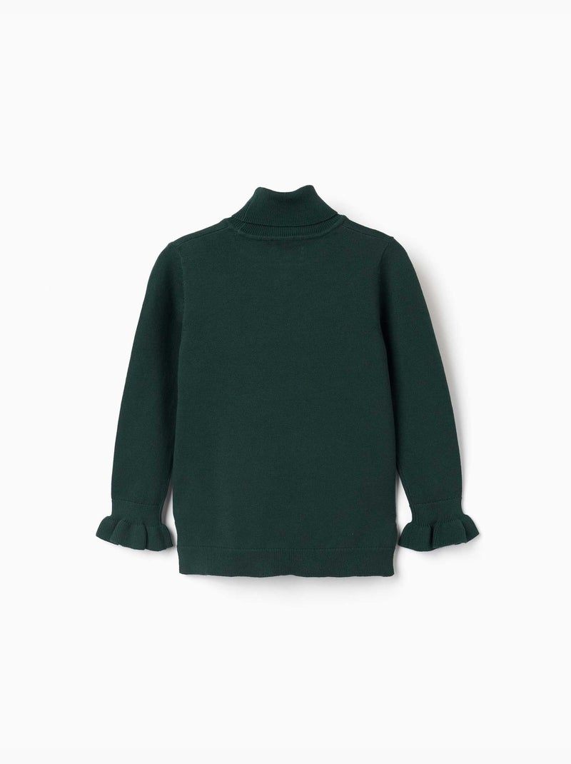 Pull à col montant avec poignets à volants Vert foncé - Kiabi