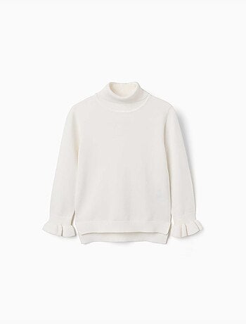 Pull à col montant avec poignets à volants