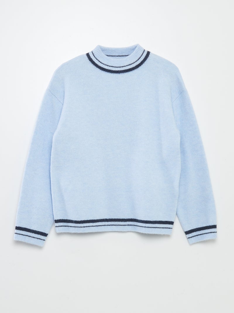 Pull à col montant avec rayures Bleu clair - Kiabi