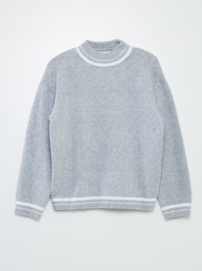 Pull à col montant avec rayures Gris - Kiabi