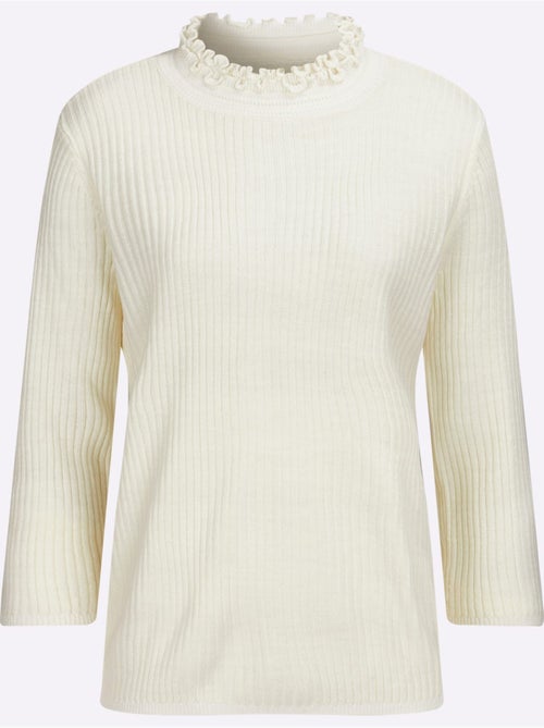 Pull à col montant avec volants et manches 3/4 côtelées - taille standard - moda vilona - Kiabi Pull à col montant avec volants et manches 3/4 côtelées - taille standard - moda vilona - Kiabi