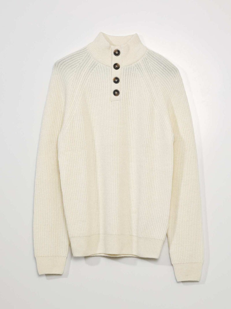 Pull à col montant boutonné Blanc - Kiabi