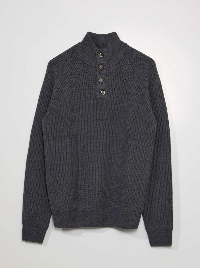 Sweat Vintage Gris Années 90 à Col Boutonné - Taille M, En Coton/polyester, Occasion Très Bon état
