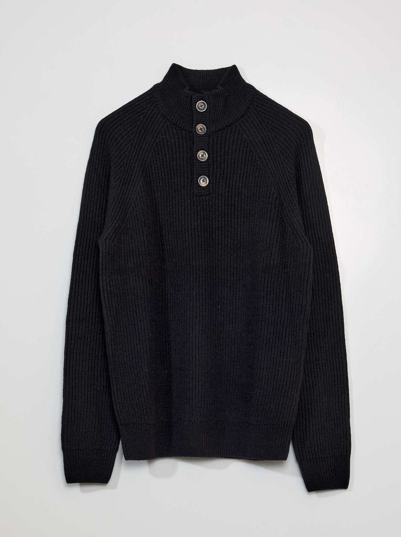 Pull à col montant boutonné Gris foncé - Kiabi