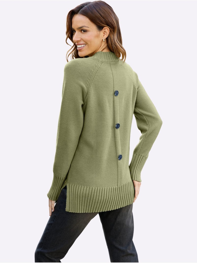 Pull à col montant boutons fantaisie au dos - taille standard - moda vilona Bleu Vert Gris - Kiabi
